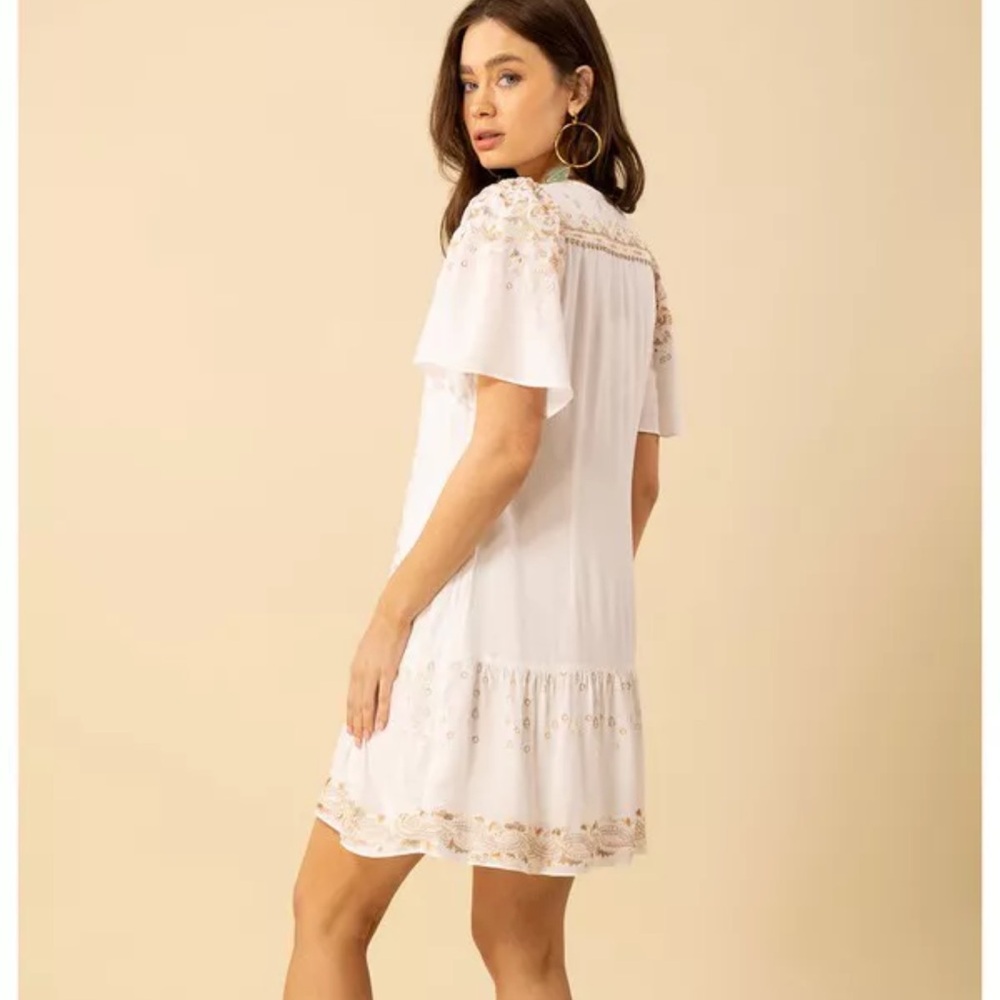 Hale Bob  Ariana Ivory Embroidered V-Neck Mini Dress NWT - Picture 4 of 10